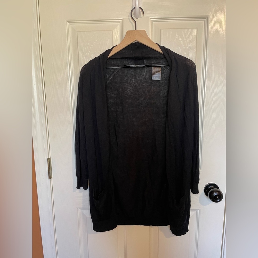 Norma Kamali Sheer Black Linen Blend Cardigan Size Large